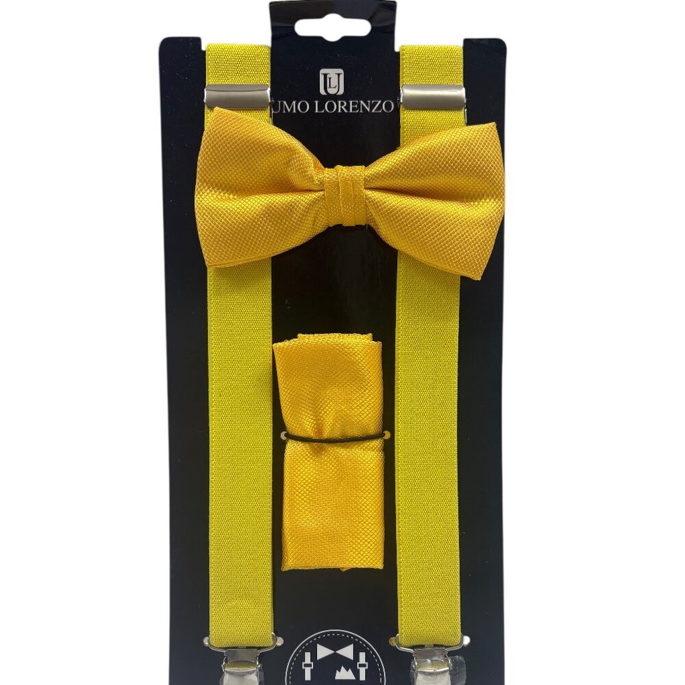Bow Tie, Pocket Square, and Suspenders Set- Men's - Gold/Yellow - NWT
